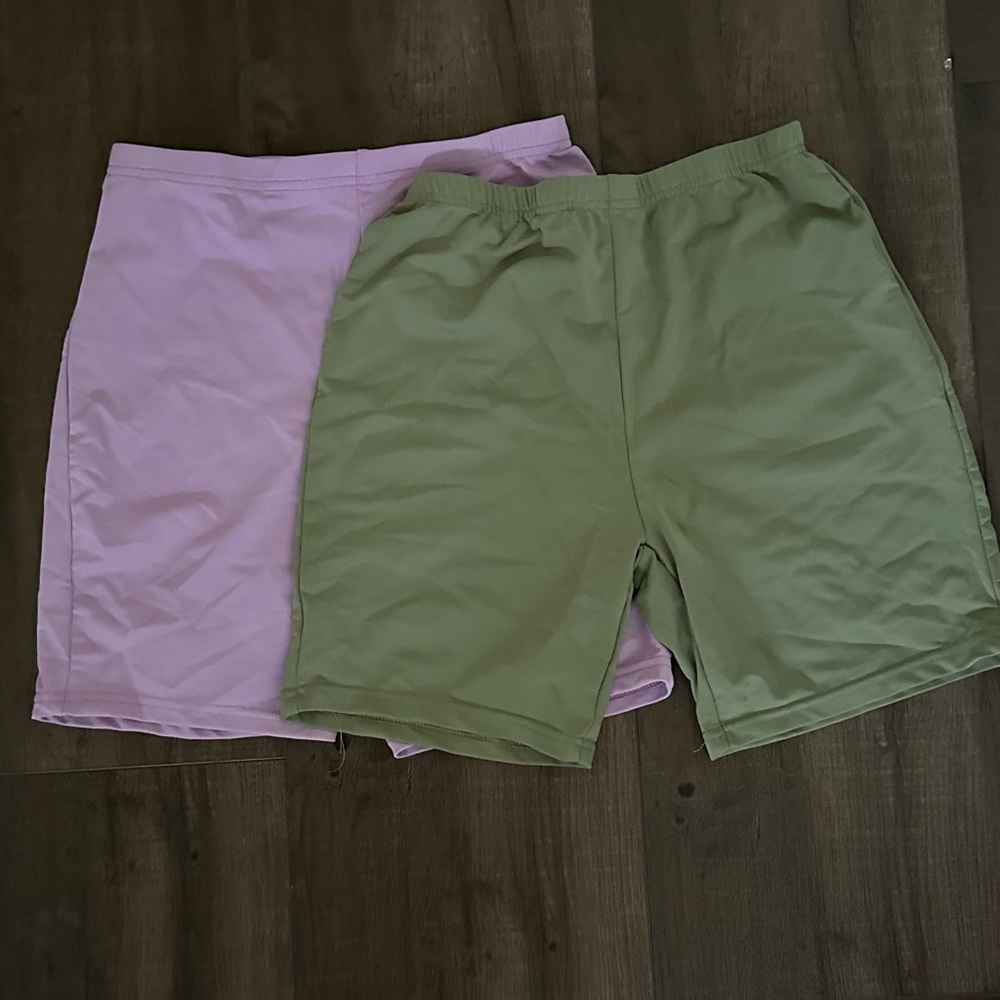 Lavender Purple / Olive Green biker shorts set of two